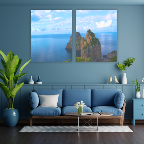 Canvas 2 Pannelli Telaio Capri Blu Incanto doppio canvass