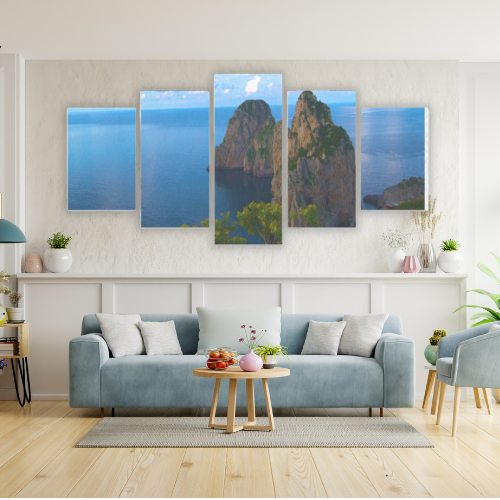 Canvas 5 Pannelli Medium Telaio Capri Blu Incanto