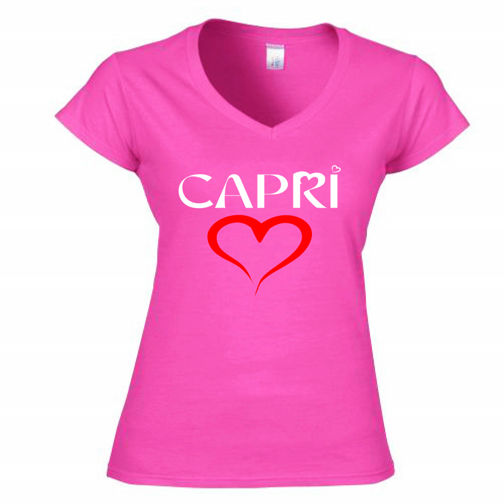 Women's T-Shirt V-Neck HEART CAPRI RED