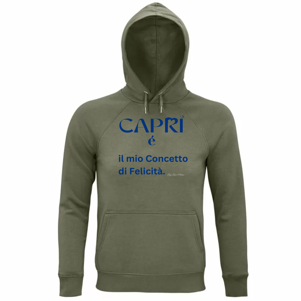 Felpa Organica Unisex Cappuccio Capri é il mio concetto di Felicità scritta Blue