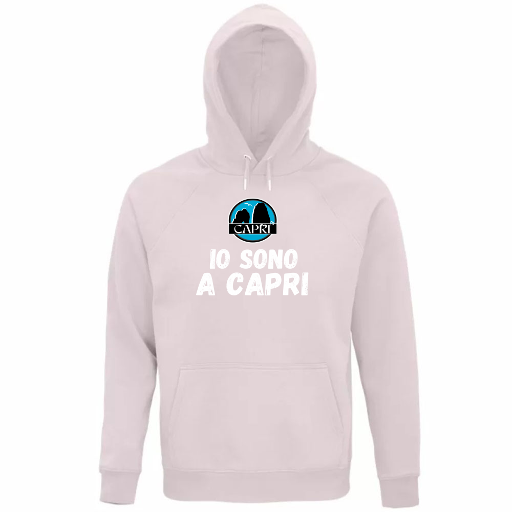Felpa Organica Unisex Cappuccio IO SONO A CAPRI SCRITTA BIANCA