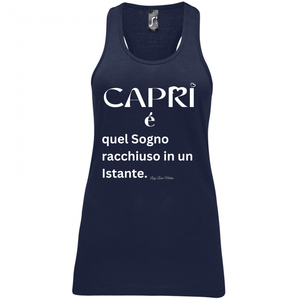 Canotta Donna Capri Sogno racchiuso in un istante scritta bianca