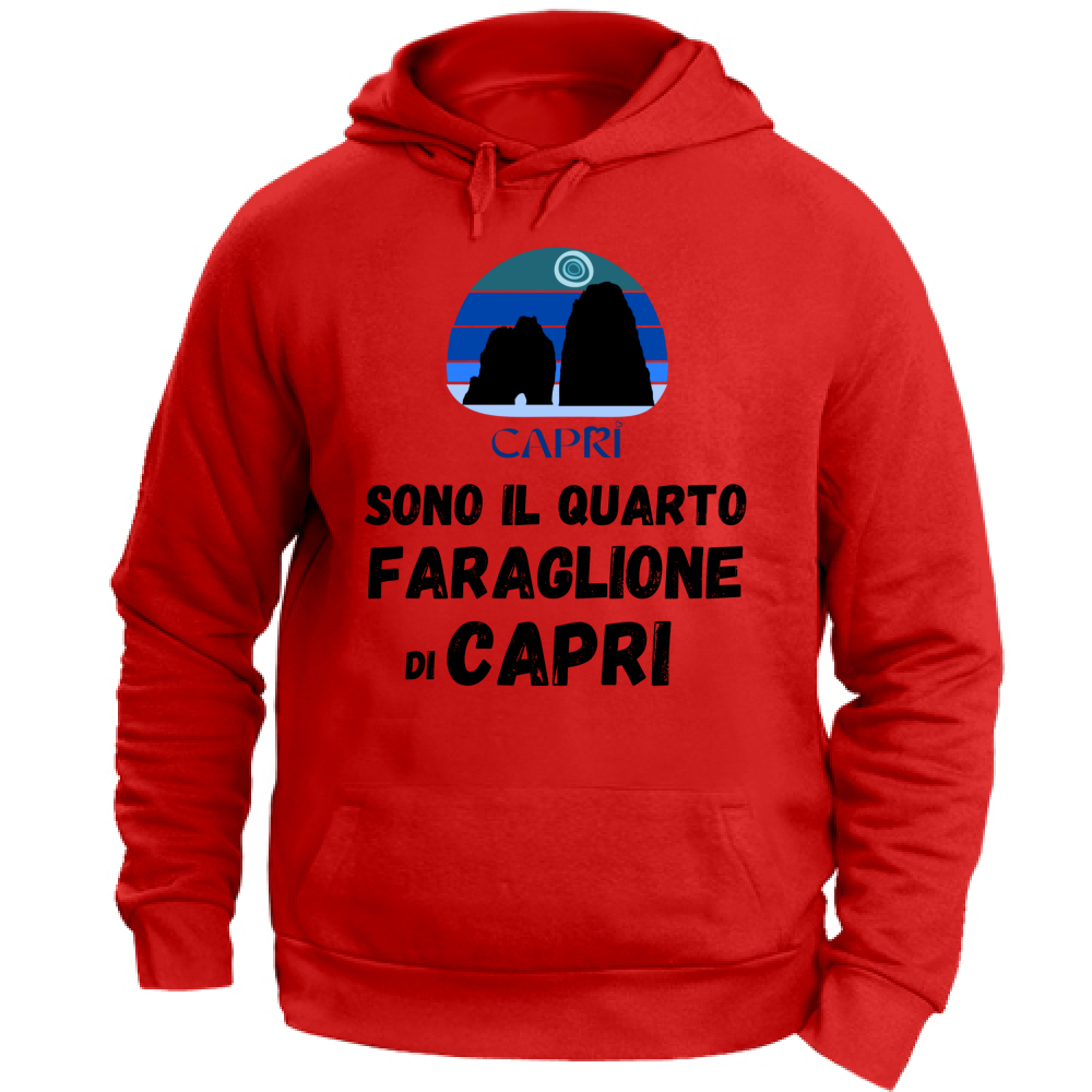 Felpa Unisex con Cappuccio SONO IL QUARTO FARAGLIONE DI CAPRI SCRITTA NERA