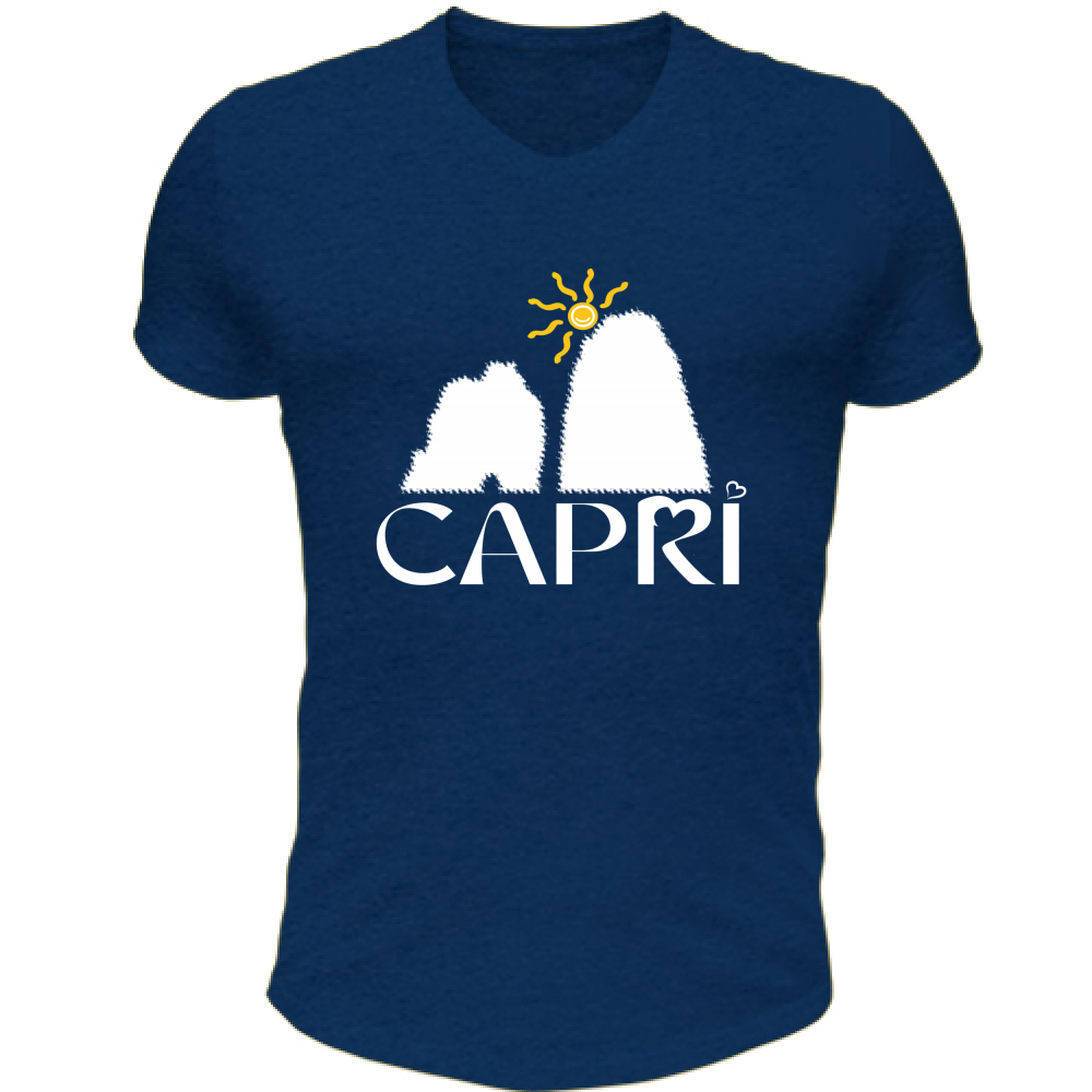 T-Shirt Unisex Scollo V CAPRI HAPPY FARAGLIONI WHITE