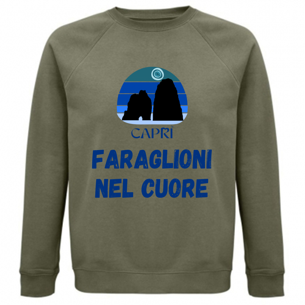 Felpa Unisex Organica FARAGLIONI DI CAPRI NEL CUORE SCRITTA BLUE