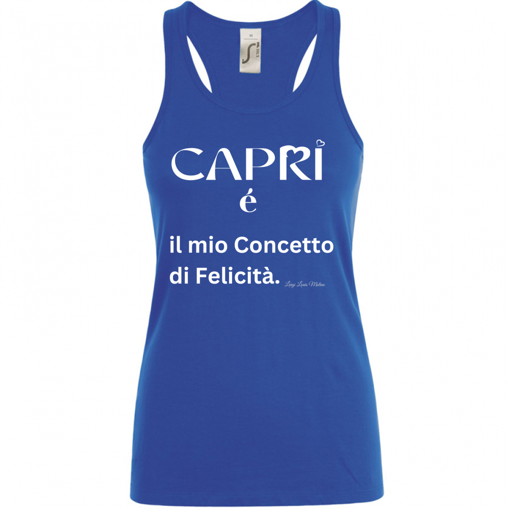 Canotta Donna Capri é il mio concetto di Felicità scritta Bian