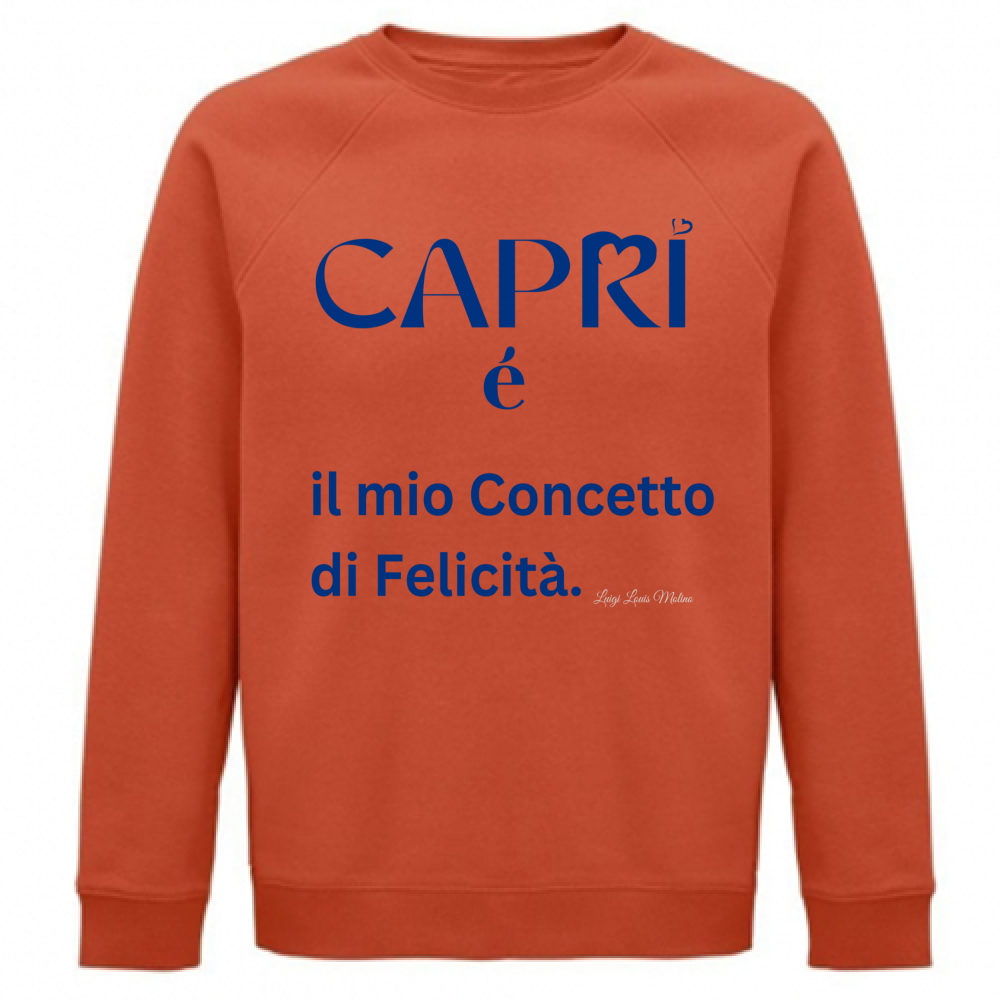 Felpa Unisex Organica Capri é il mio concetto di Felicità scritta Blue