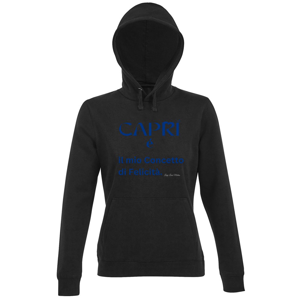 Hoodie Premium Women Capri é il mio concetto di Felicità scritta Blue
