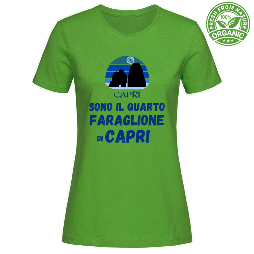 T-Shirt Woman Organic SONO IL QUARTO FARAGLIONE DI CAPRI SCRITTA BLUE