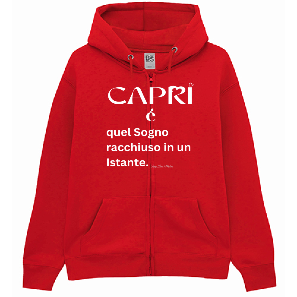 Felpa Premium Cappuccio Zip Capri Sogno racchiuso in un istante scritta bianca