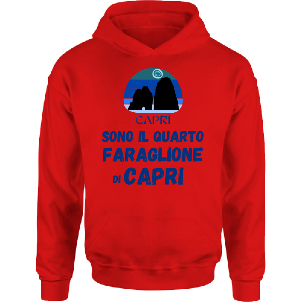 Felpa Bambino con Cappuccio SONO IL QUARTO FARAGLIONE DI CAPRI SCRITTA BLUE