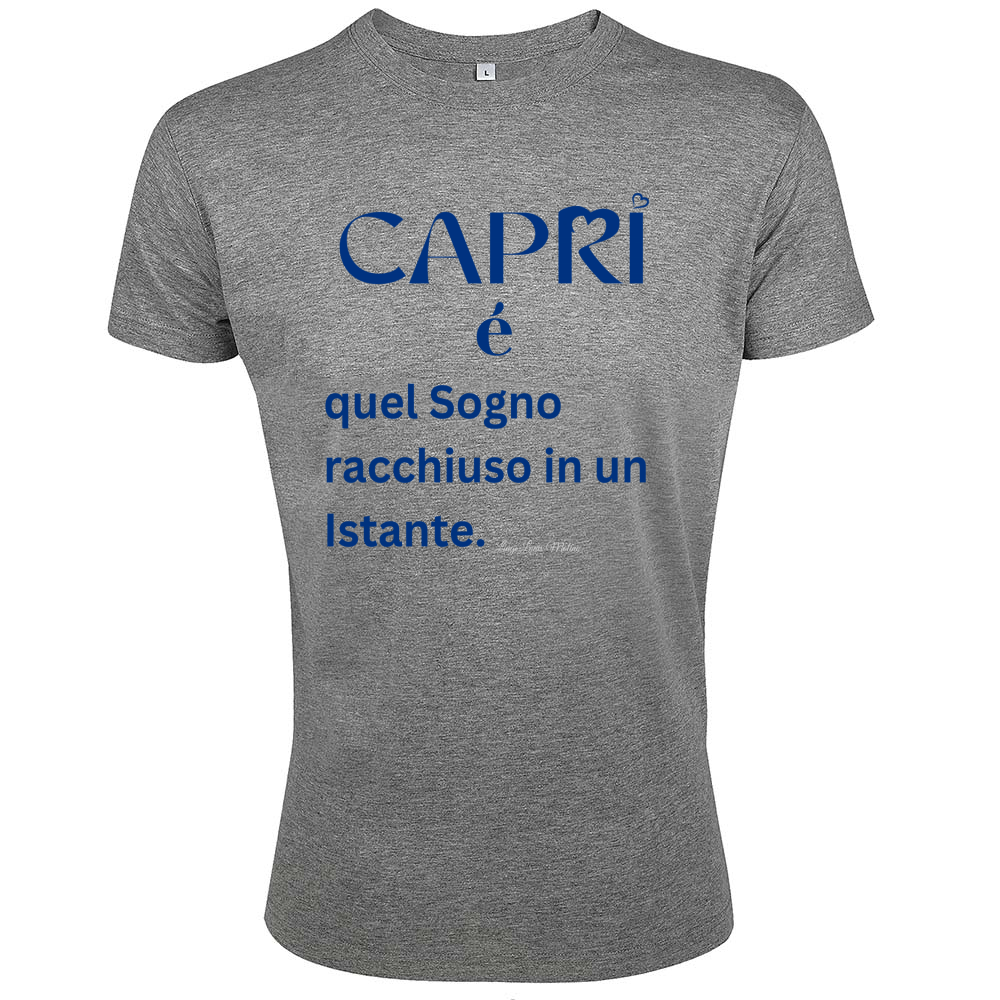 T-Shirt Men Fit Capri Sogno racchiuso in un istante scritta Blue