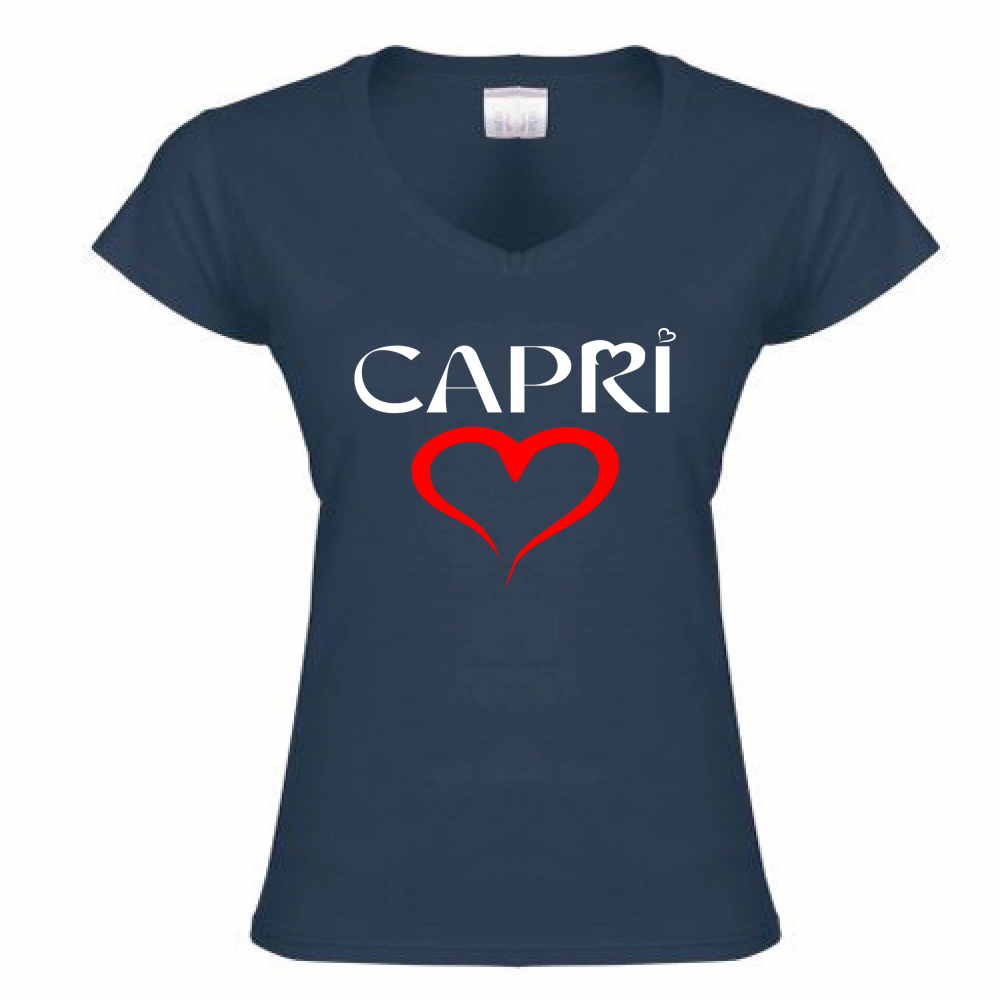 Women's T-Shirt V-Neck HEART CAPRI RED