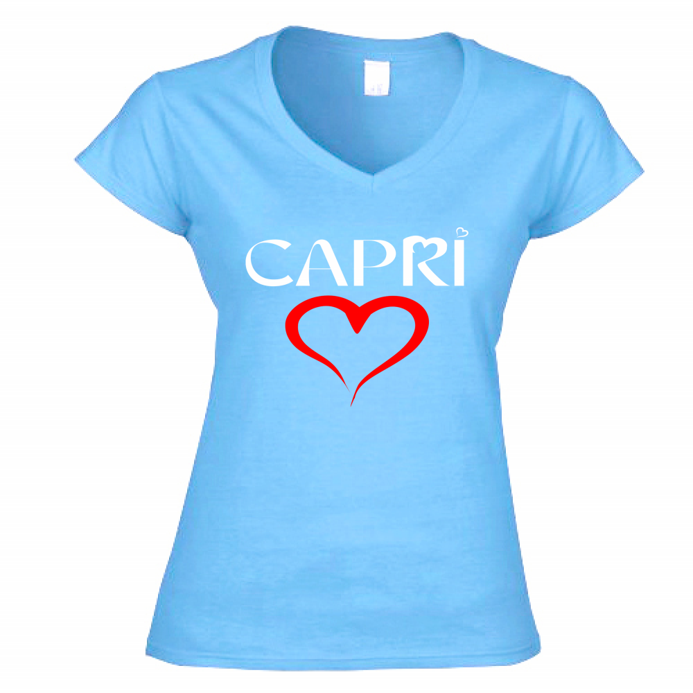 Women's T-Shirt V-Neck HEART CAPRI RED