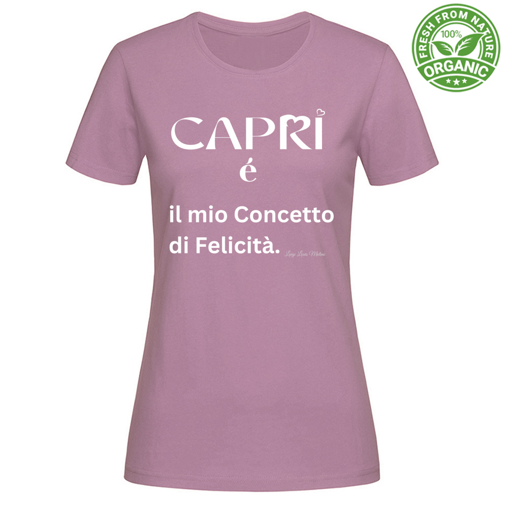 T-Shirt Woman Organic Capri é il mio concetto di Felicità scritta Bian