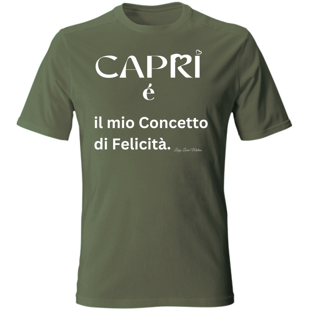 T-Shirt Unisex Capri é il mio concetto di Felicità scritta Bian