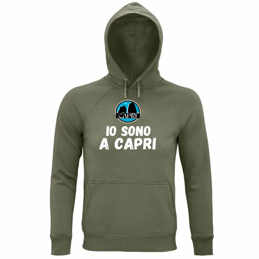 Felpa Organica Unisex Cappuccio IO SONO A CAPRI SCRITTA BIANCA