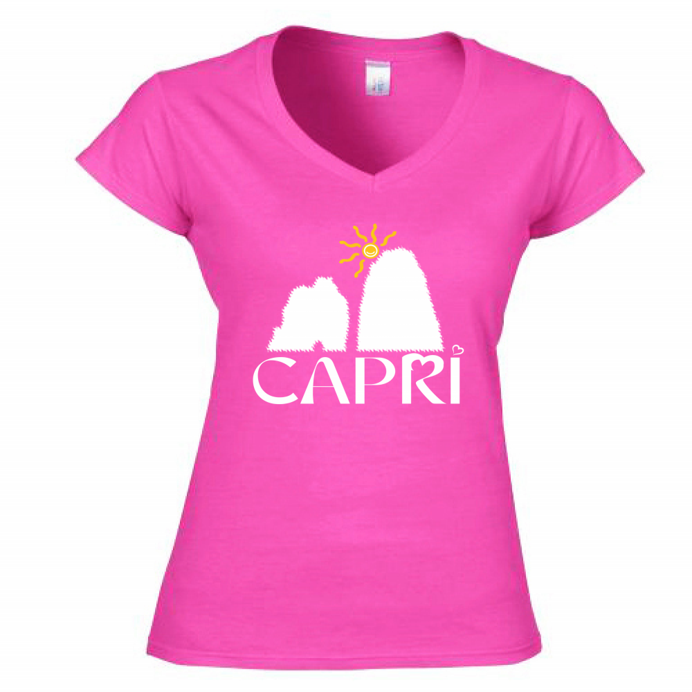 Women's T-Shirt V-Neck CAPRI HAPPY FARAGLIONI WHITE