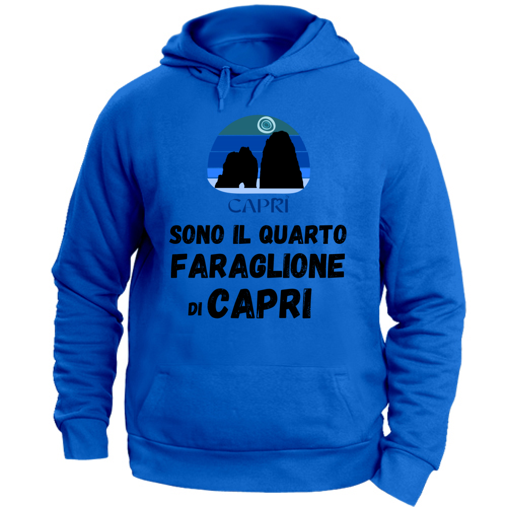 Felpa Unisex con Cappuccio SONO IL QUARTO FARAGLIONE DI CAPRI SCRITTA NERA