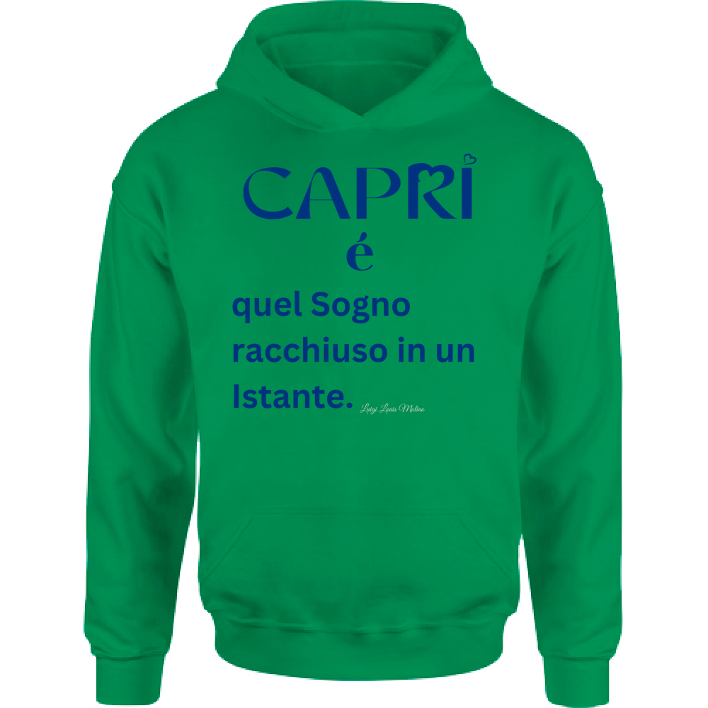 Felpa Bambino con Cappuccio Capri Sogno racchiuso in un istante scritta Blue