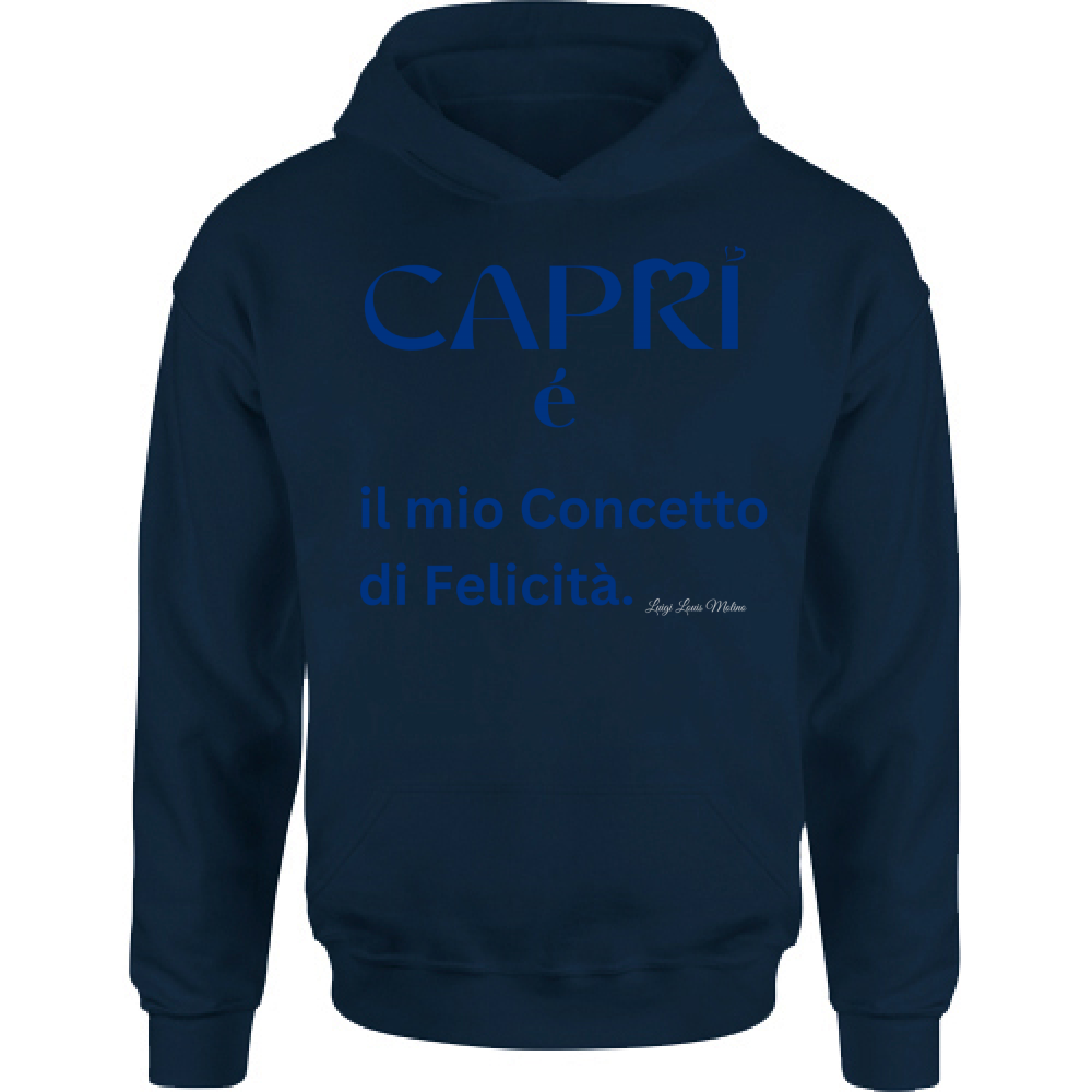 Felpa Bambino con Cappuccio Capri é il mio concetto di Felicità scritta Blue