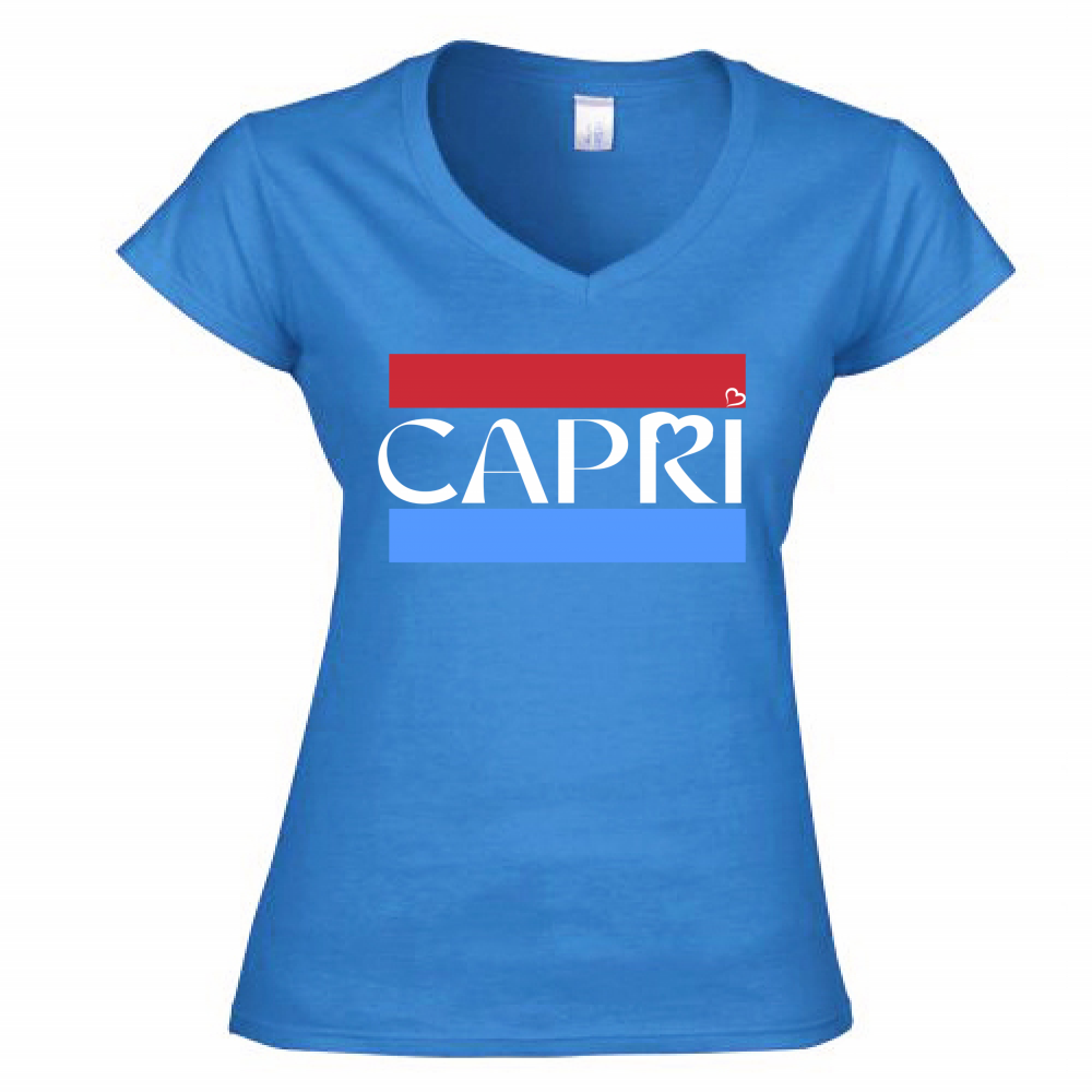 Women's T-Shirt V-Neck CAPRI BAND RED BLUE WHITE