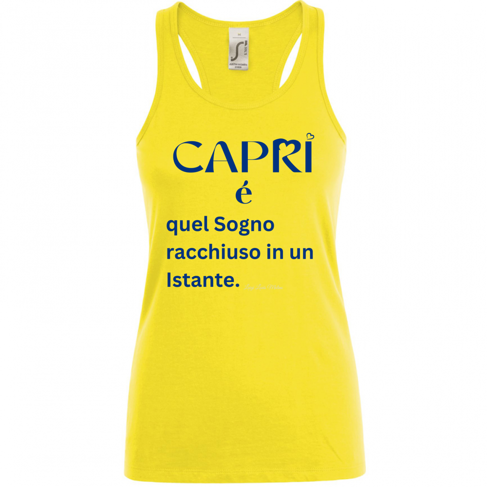 Canotta Donna Capri Sogno racchiuso in un istante scritta Blue