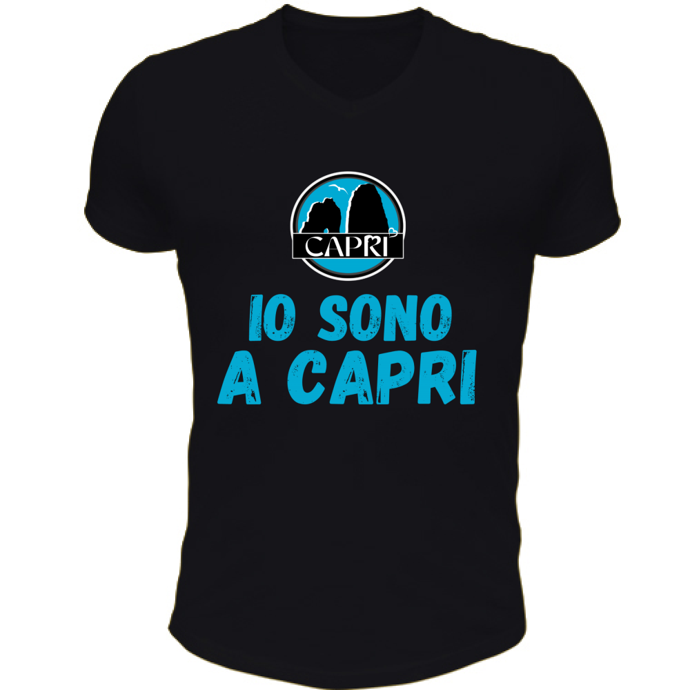 T-Shirt Unisex Scollo V IO SONO A CAPRI SCRITTA AZZURRA
