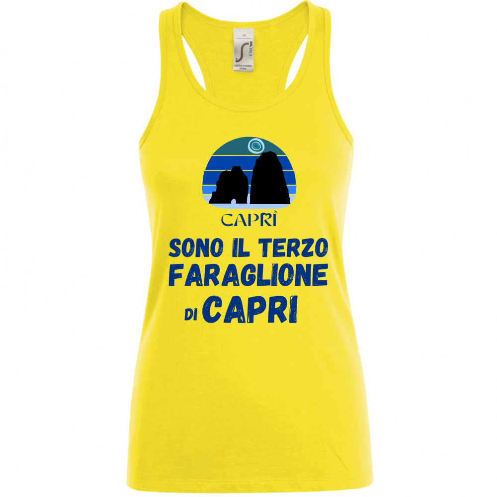 Canotta Donna SONO IL TERZO FARAGLIONE DI CAPRI SCRITTA BLU