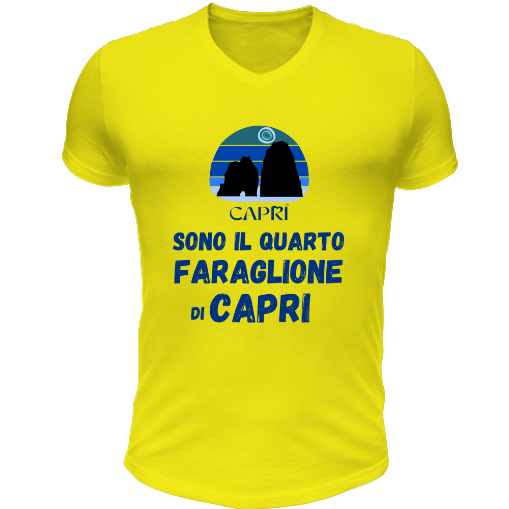 T-Shirt Unisex Scollo V SONO IL QUARTO FARAGLIONE DI CAPRI SCRITTA BLUE