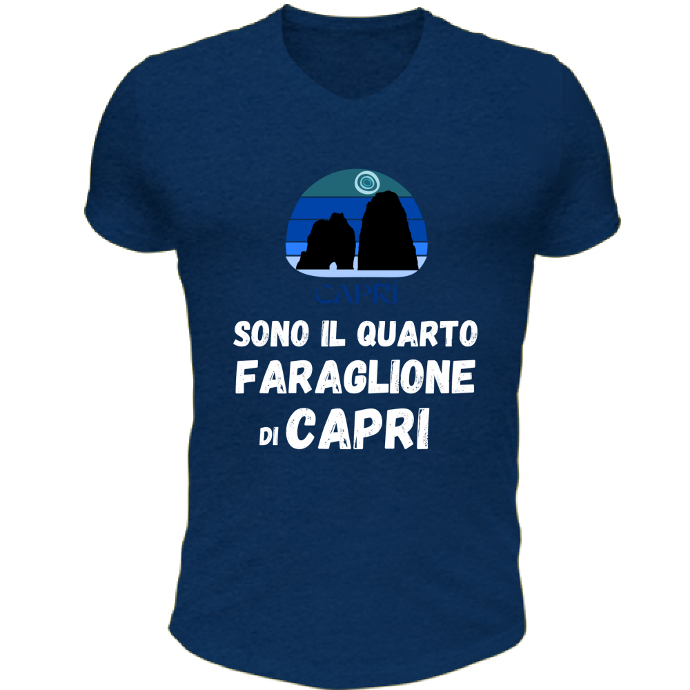 T-Shirt Unisex Scollo V SONO IL QUARTO FARAGLIONE DI CAPRI SCRITTA BIANCA