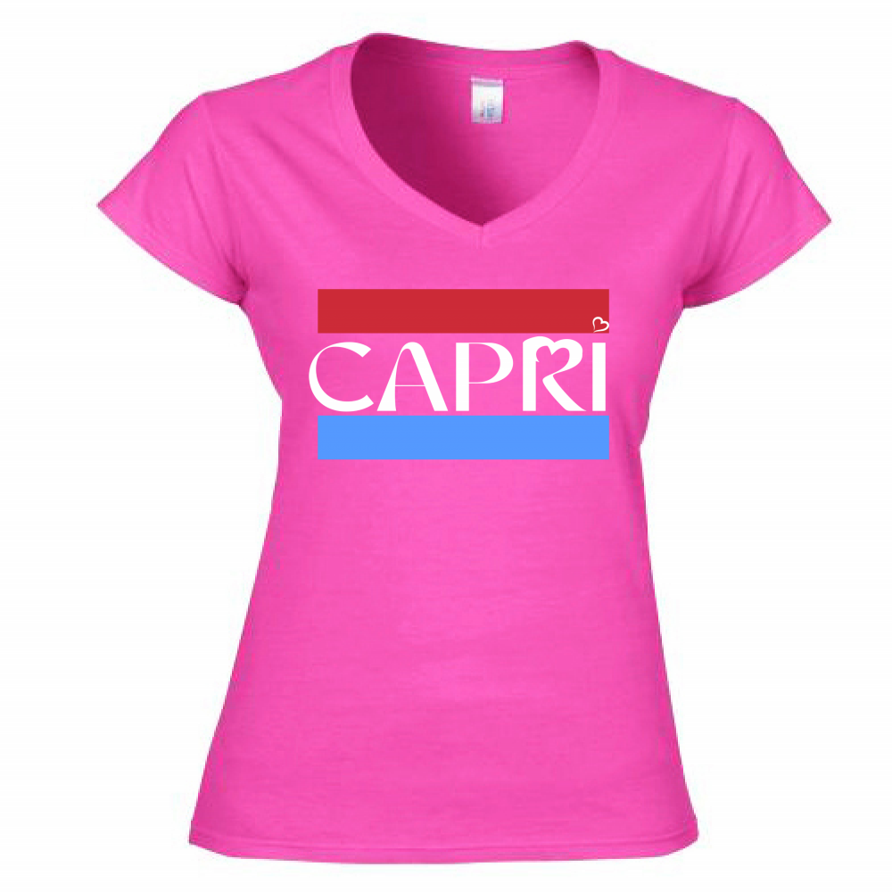 Women's T-Shirt V-Neck CAPRI BAND RED BLUE WHITE