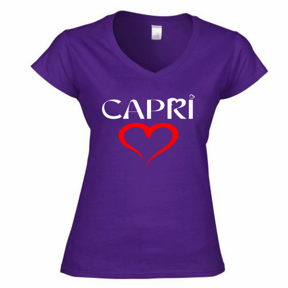 Women's T-Shirt V-Neck HEART CAPRI RED
