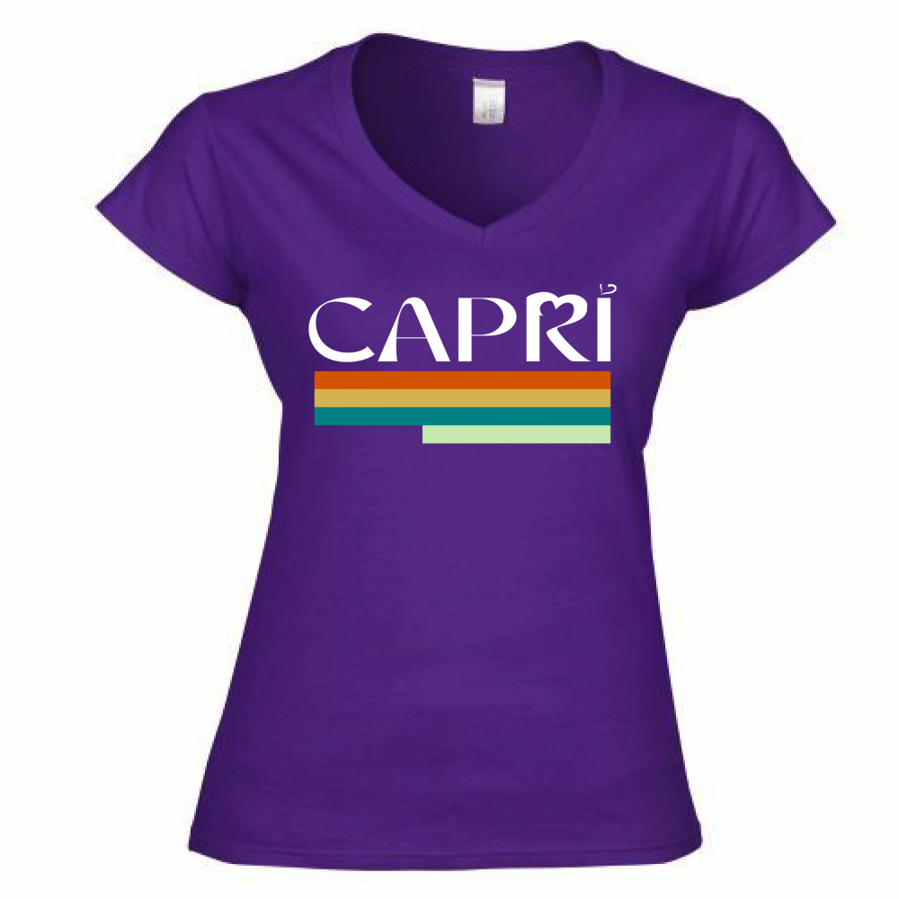 T-Shirt Donna Scollo V CAPRI TECNICOLOR SCRITTA BIANCA