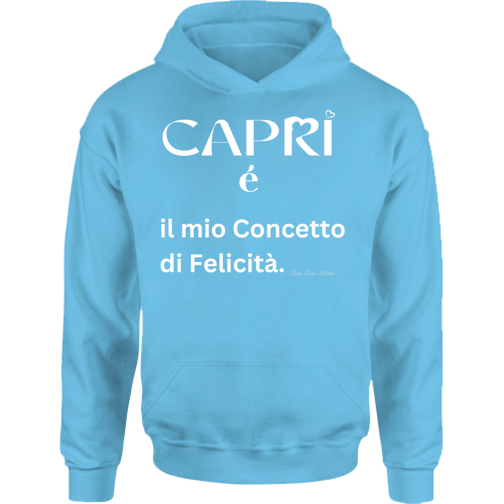 Felpa Bambino con Cappuccio Capri é il mio concetto di Felicità scritta Bian