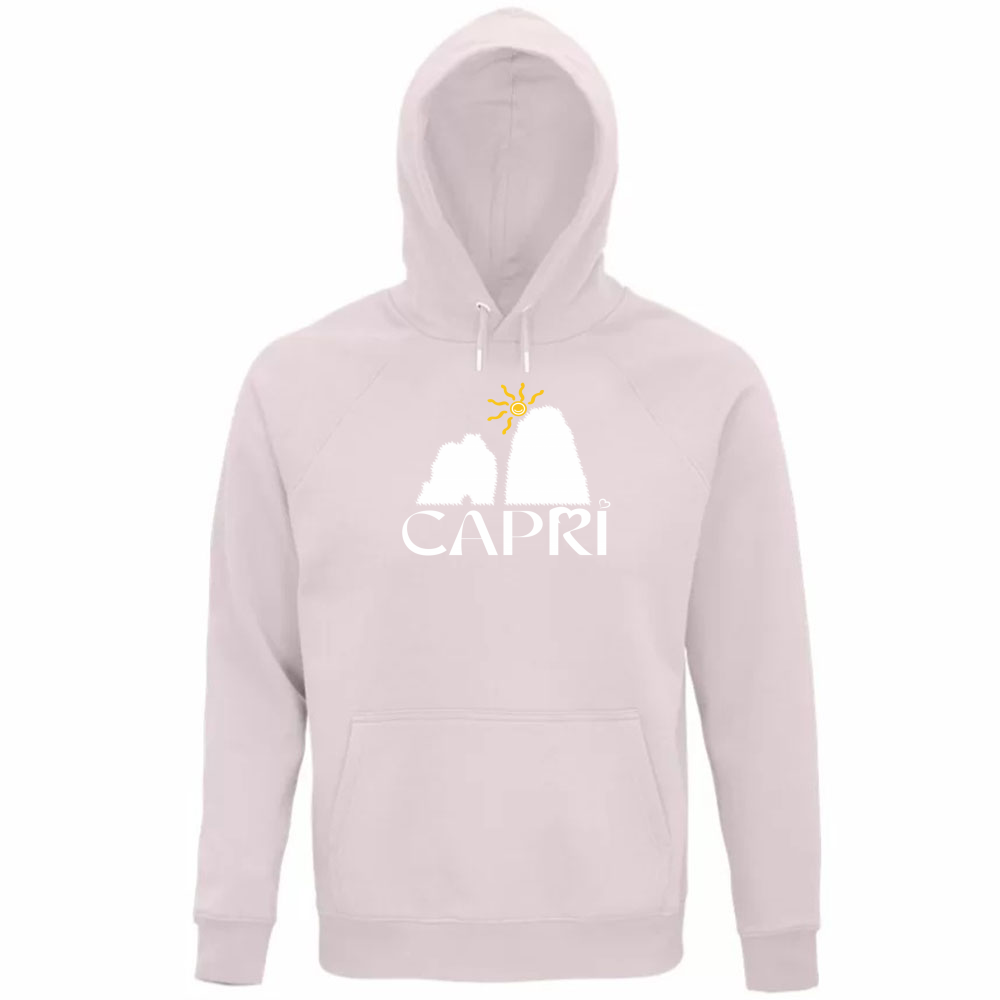 Felpa Organica Unisex Cappuccio CAPRI HAPPY FARAGLIONI WHITE