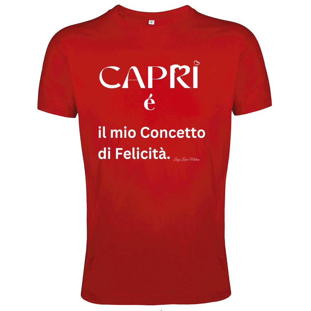 T-Shirt Men Fit Capri é il mio concetto di Felicità scritta Bian