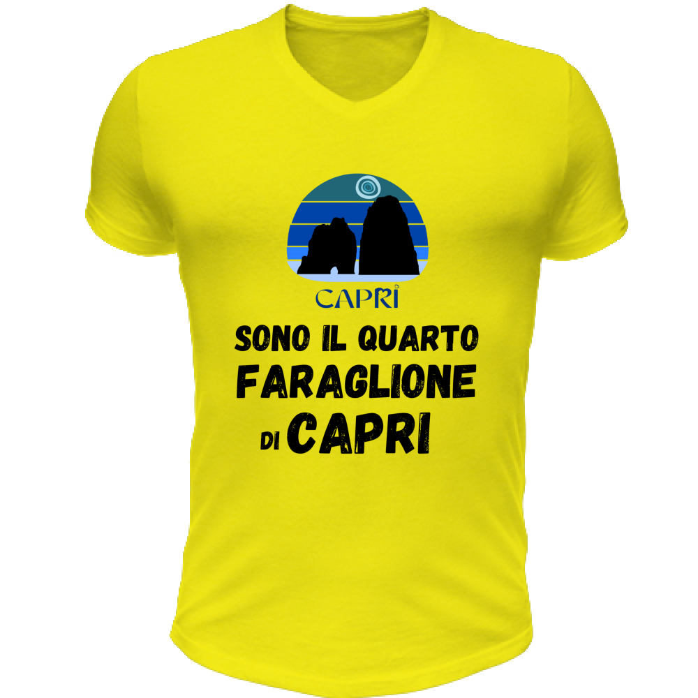 T-Shirt Unisex Scollo V SONO IL QUARTO FARAGLIONE DI CAPRI SCRITTA NERA