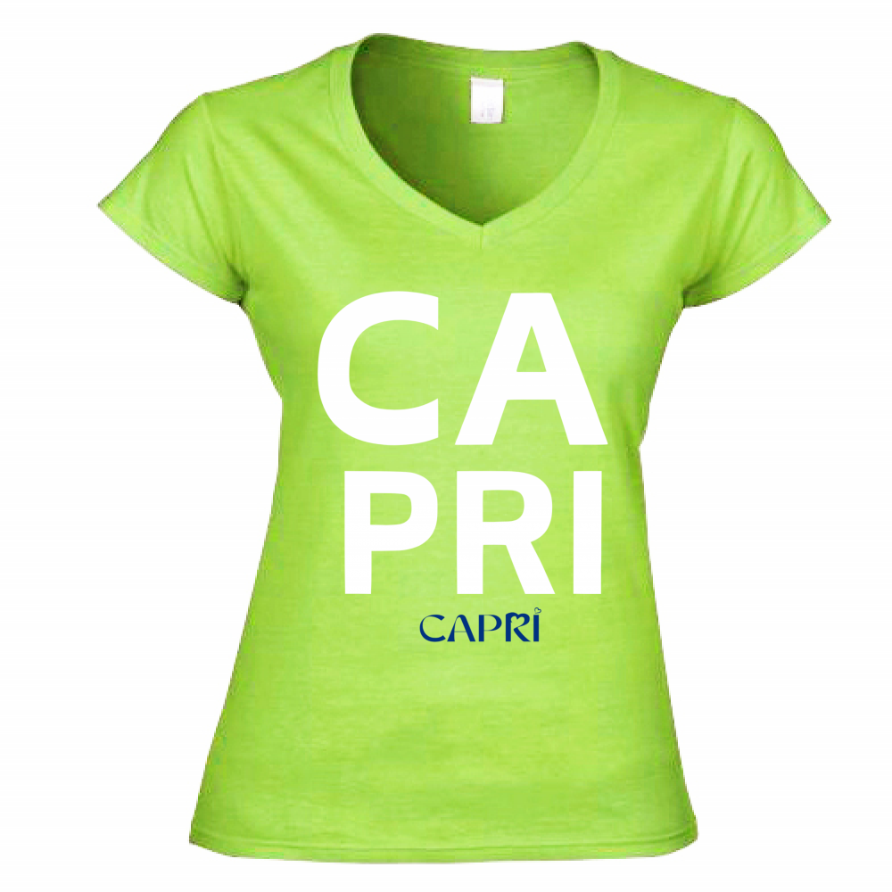T-Shirt Donna Scollo V CAPRI DESIGN SCRITTA BIANCA