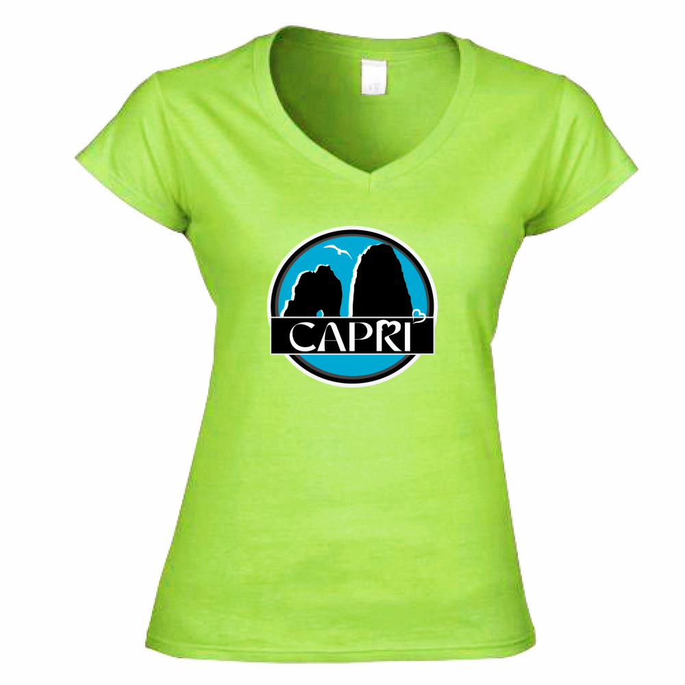 Women's T-Shirt V-Neck CAPRI MAGIC CIRCLE WITH FARAGLIONI