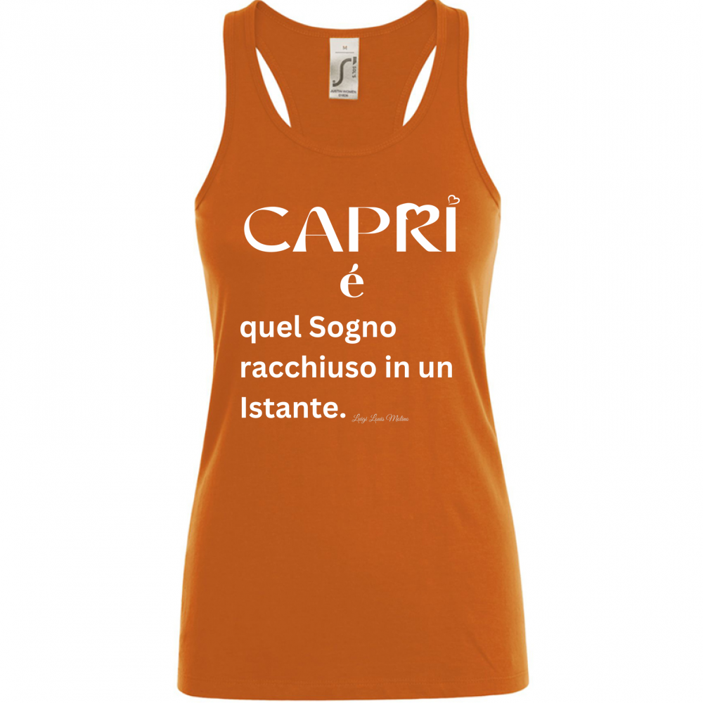 Canotta Donna Capri Sogno racchiuso in un istante scritta bianca