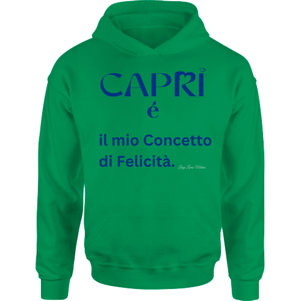 Felpa Bambino con Cappuccio Capri é il mio concetto di Felicità scritta Blue