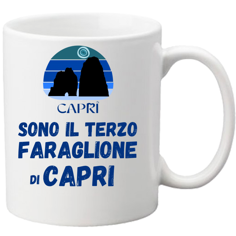 Mug I AM THE THIRD FARAGLIONE OF CAPRI BLUE WRITING