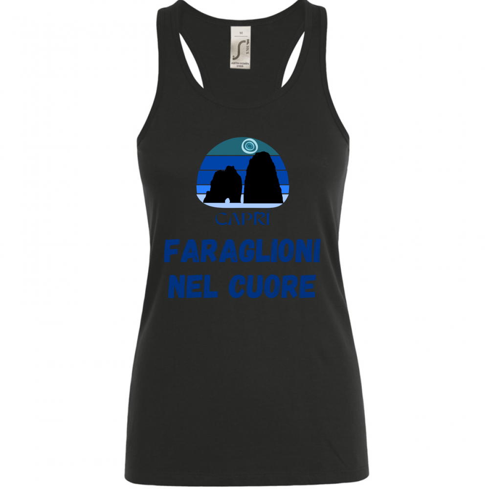 Canotta Donna FARAGLIONI DI CAPRI NEL CUORE SCRITTA BLUE