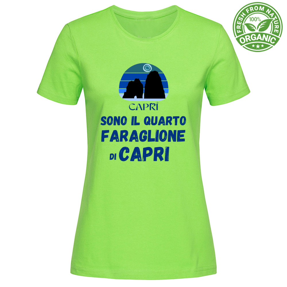 T-Shirt Woman Organic SONO IL QUARTO FARAGLIONE DI CAPRI SCRITTA BLUE