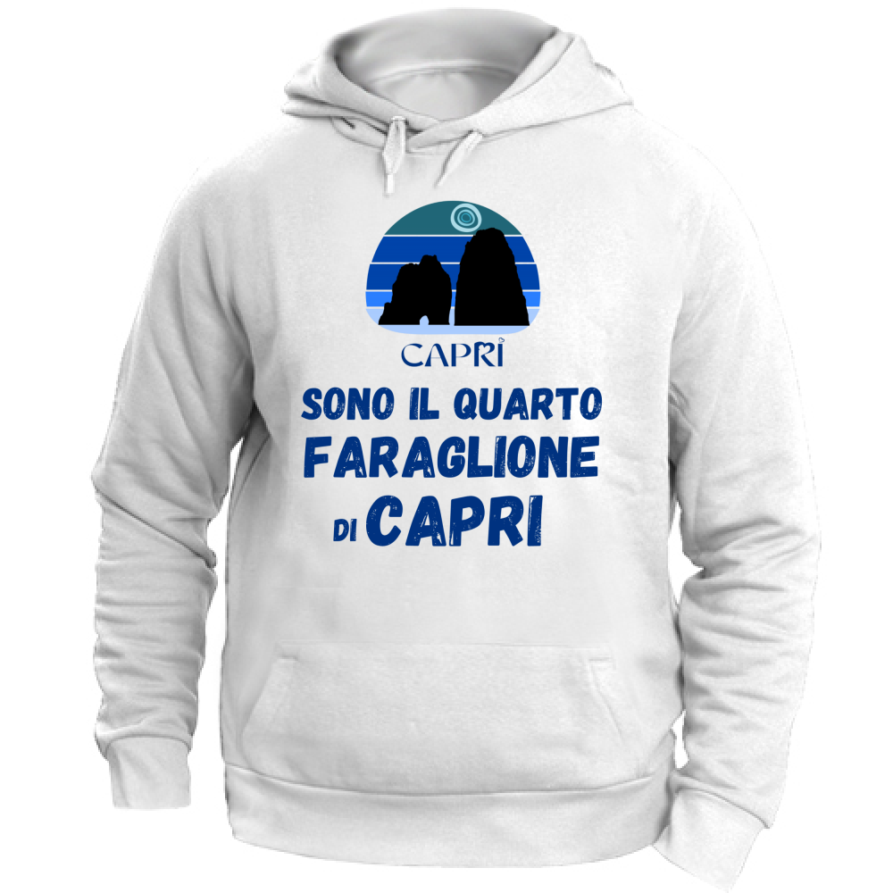 Felpa Unisex con Cappuccio SONO IL QUARTO FARAGLIONE DI CAPRI SCRITTA BLUE