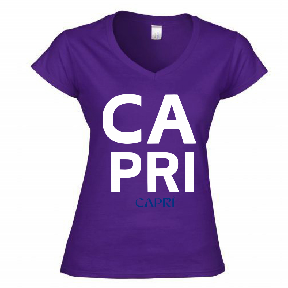 T-Shirt Donna Scollo V CAPRI DESIGN SCRITTA BIANCA