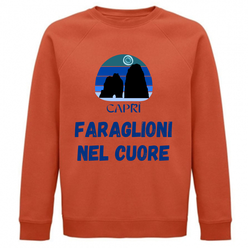 Felpa Unisex Organica FARAGLIONI DI CAPRI NEL CUORE SCRITTA BLUE
