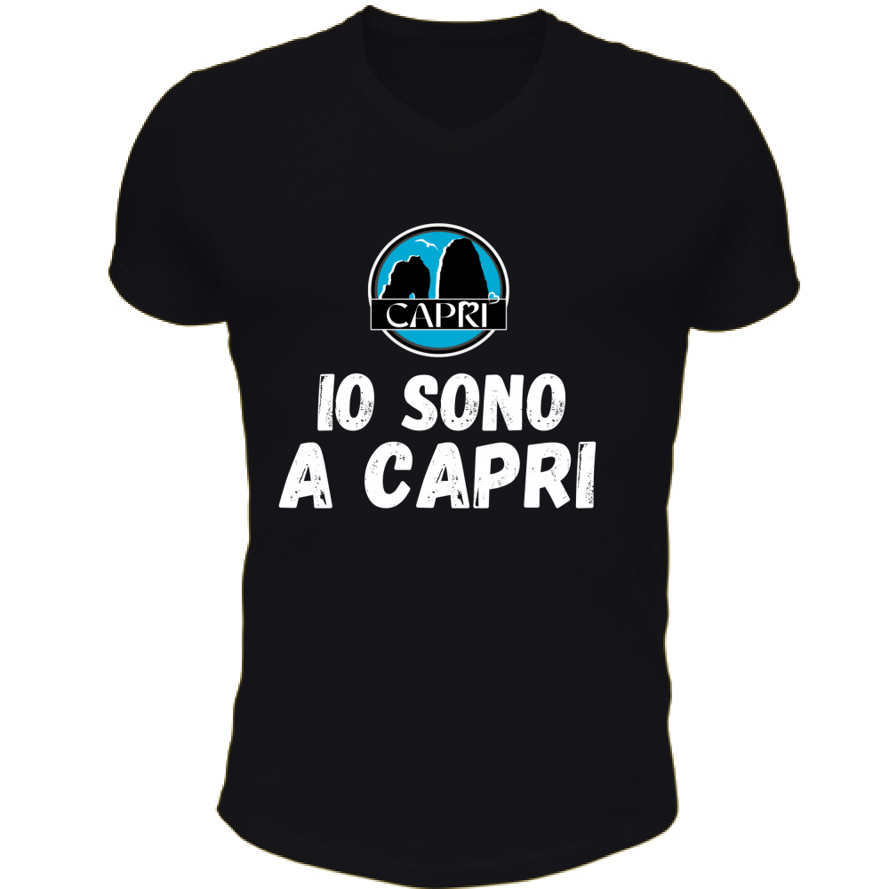 T-Shirt Unisex Scollo V IO SONO A CAPRI SCRITTA BIANCA