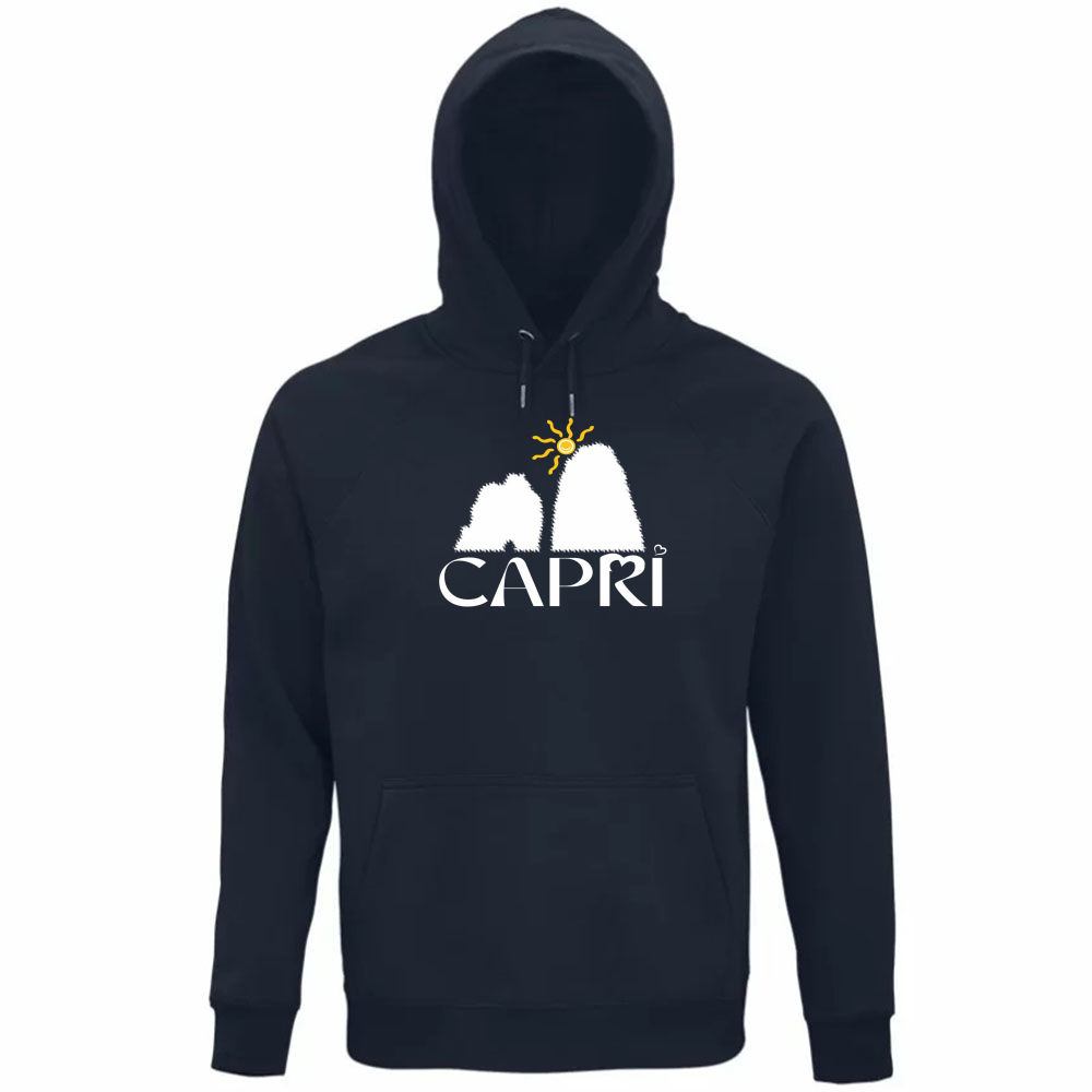Felpa Organica Unisex Cappuccio CAPRI HAPPY FARAGLIONI WHITE